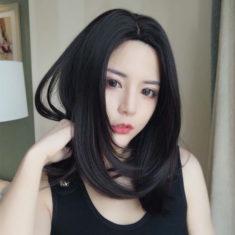 假发短发齐肩锁骨发网网红奶奶灰中分直发发套整顶假发