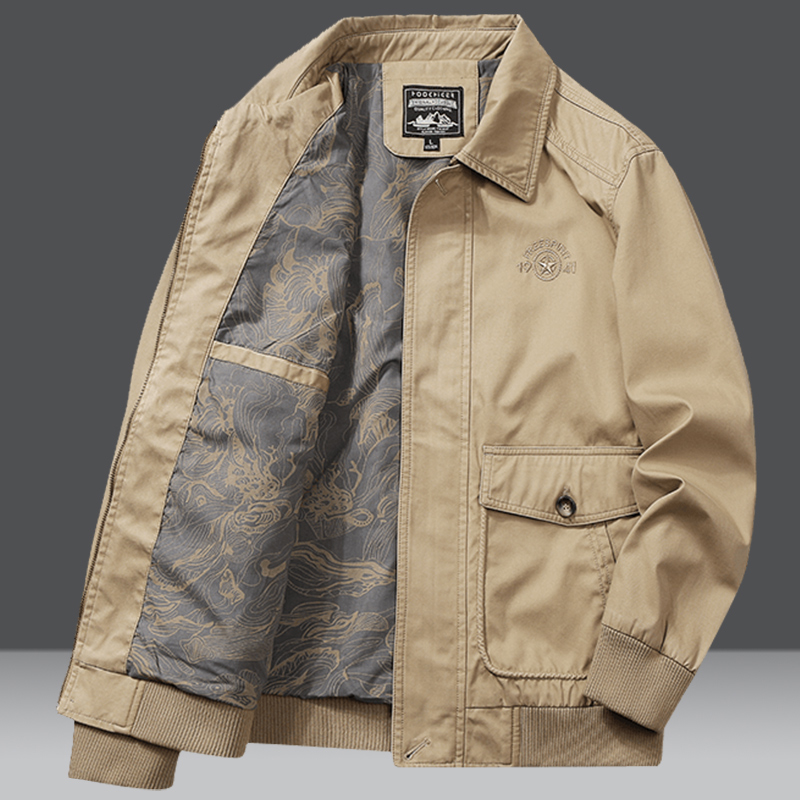 2022春季新款翻领纯棉夹克男大码宽松薄款百搭纯色工装休闲外套男