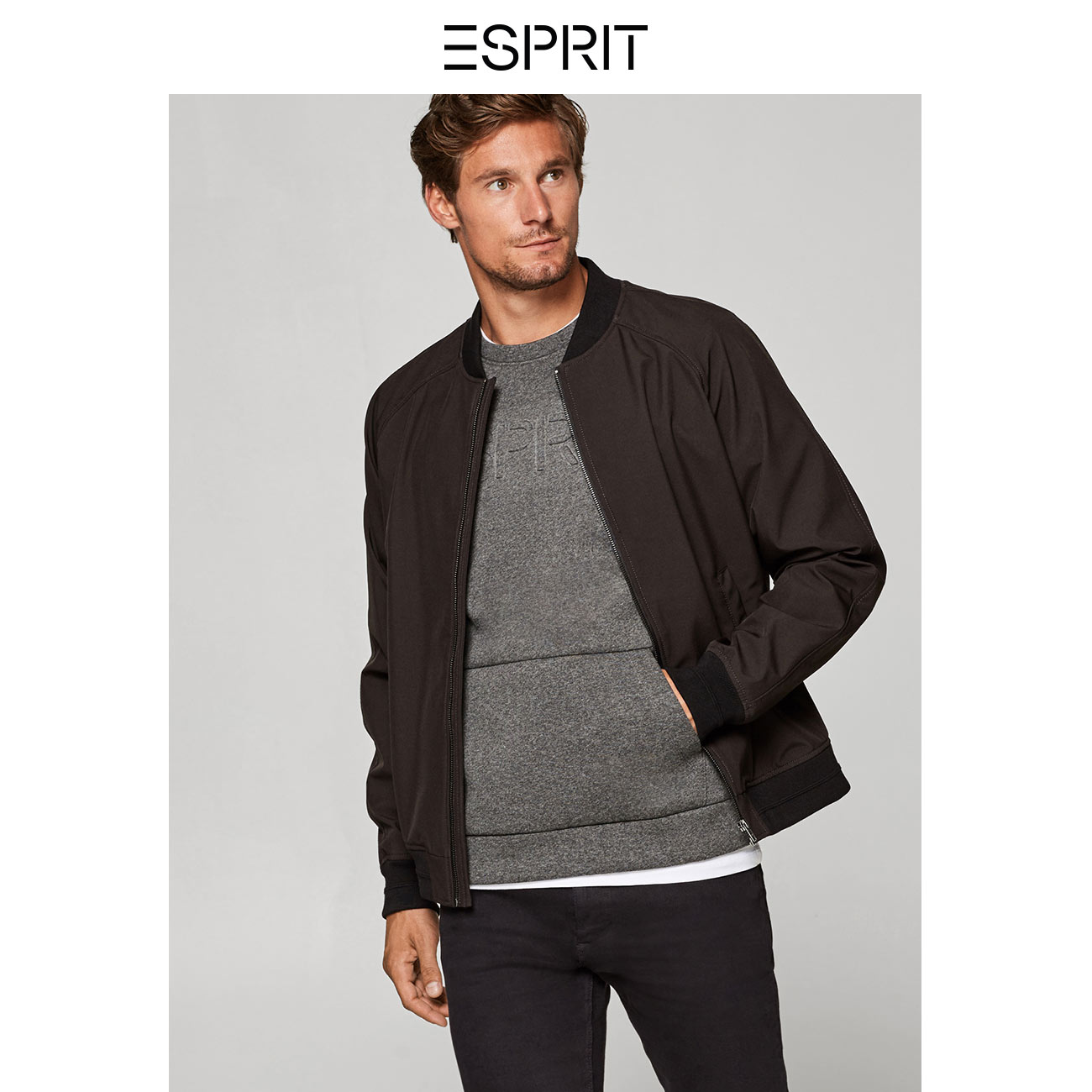 esprit 男装秋季新款字母logo潮流宽松休闲套头卫衣男-098ee2j009_有
