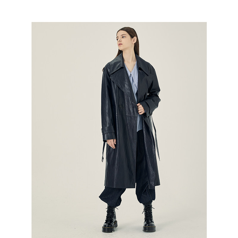 basichouse百家好2021秋冬大衣商场同款皮质风衣风衣