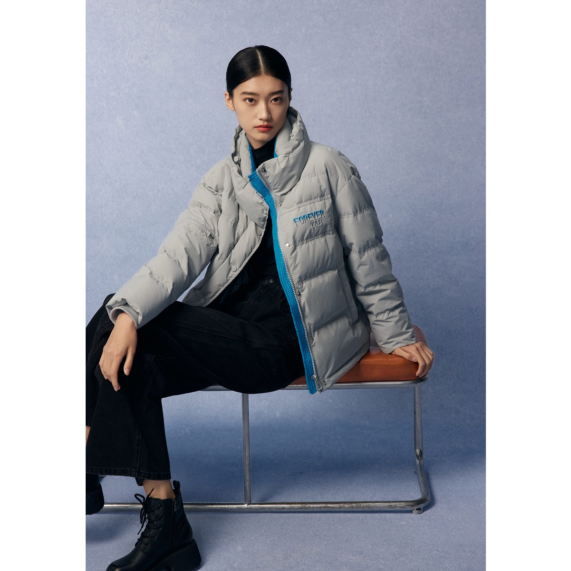 basichouse百家好撞色羽绒服女款2022年冬季新款时尚羽绒服