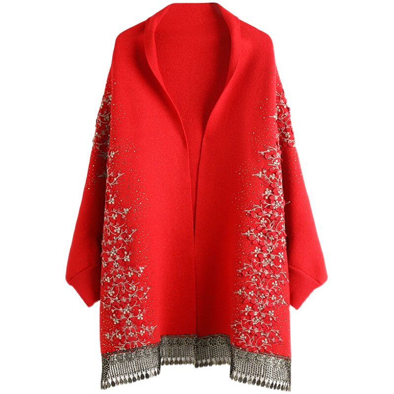 秋冬季喜婆婆披肩两用流苏婚礼妈妈斗篷披风保暖围巾