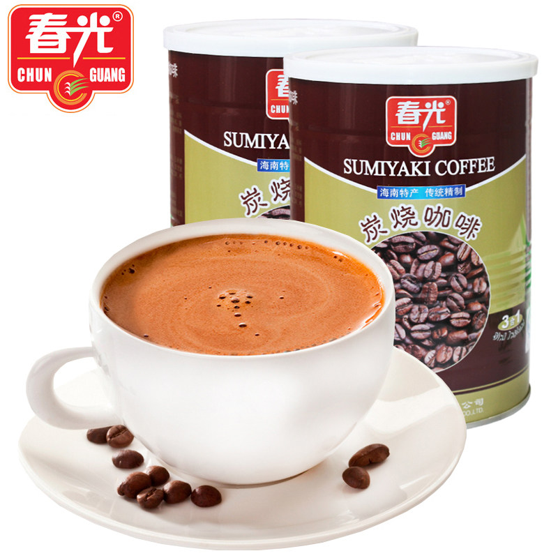 海南春光炭烧咖啡400g2罐装三合一速溶咖啡即冲即饮