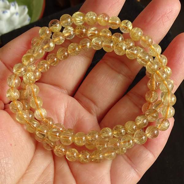 佛珠水玉冰魄天然金发女款多圈手串发丝饱满满清手链