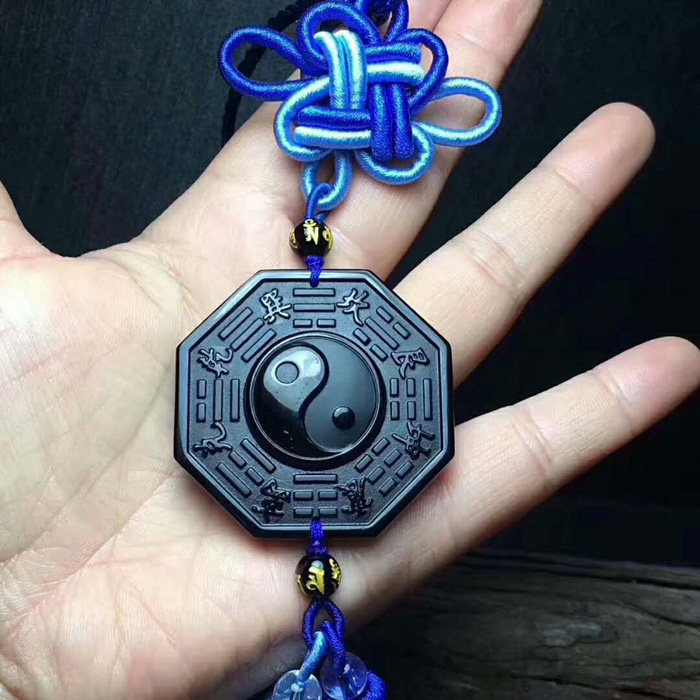 水玉冰魄天然曜石太极八卦阵车挂阴阳手工编织后视镜摆件