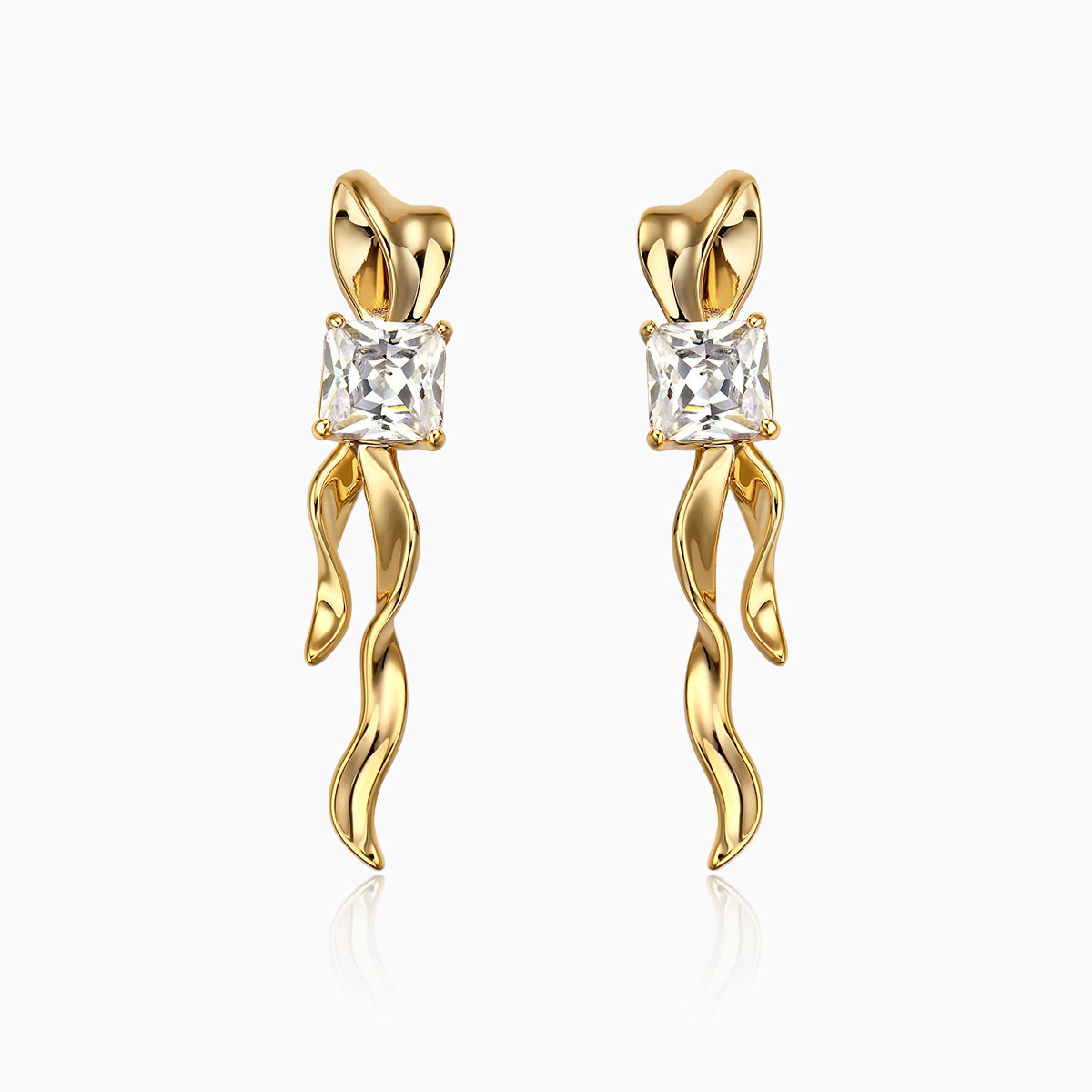 kaivy小众设计金属飘带方形锆石耳环时尚银针长款耳钉女耳饰潮ins | 