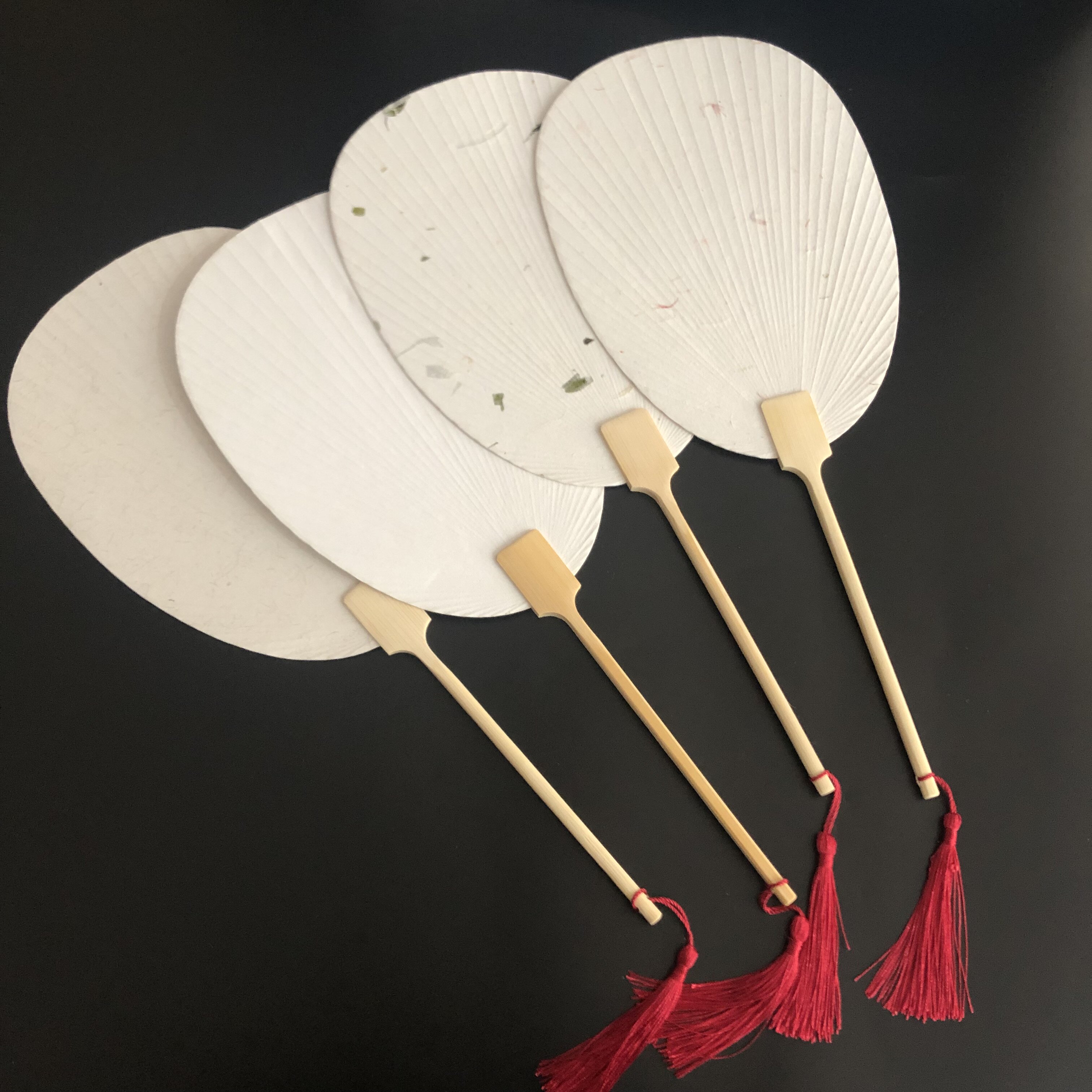 日式杂货团扇和风纯白白色日式空白圆形加大空白宣纸木柄团扇扇子