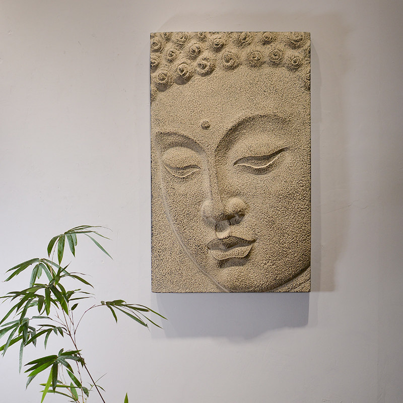 中式立体浮雕创意佛头壁饰复古做旧仿古释迦牟尼壁饰