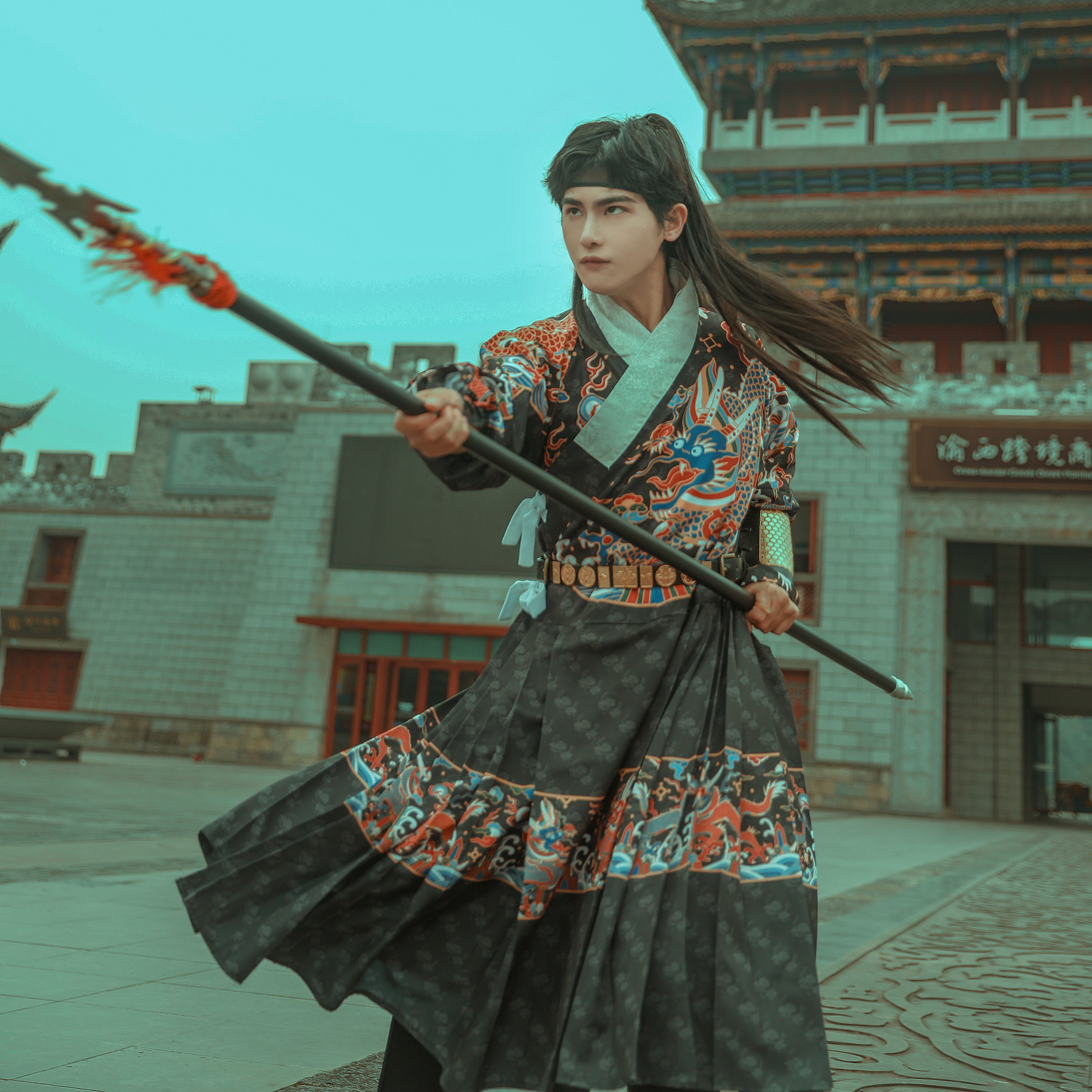 南山韵味汉服原创设计四海清蟒服男女同印花曳撒民族服装