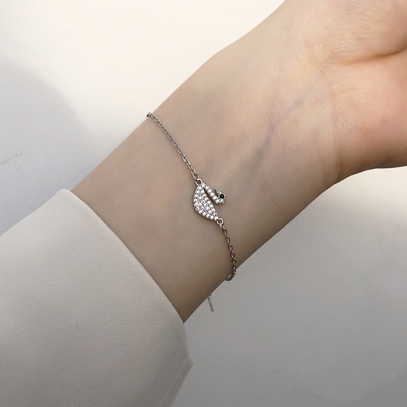 橙子饰物优雅白天鹅通体纯银清新镶钻手链手环手链