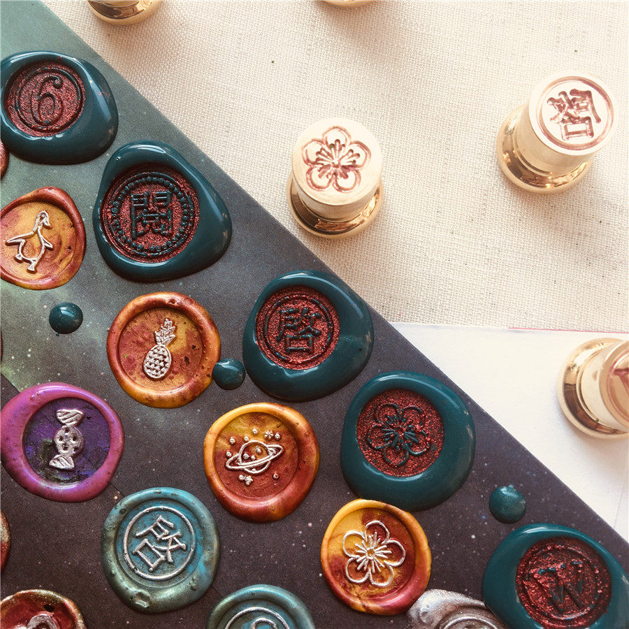 mini系列12cm火漆印章清新图案樱花珍珠奶茶成品印章