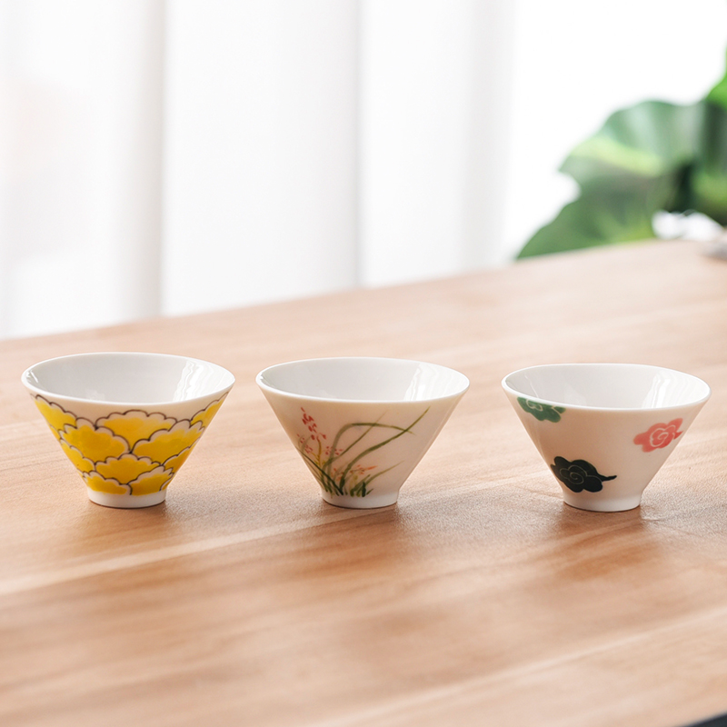 水流流星陶艺斗笠杯素18个茶杯品茗景德镇釉下茶杯