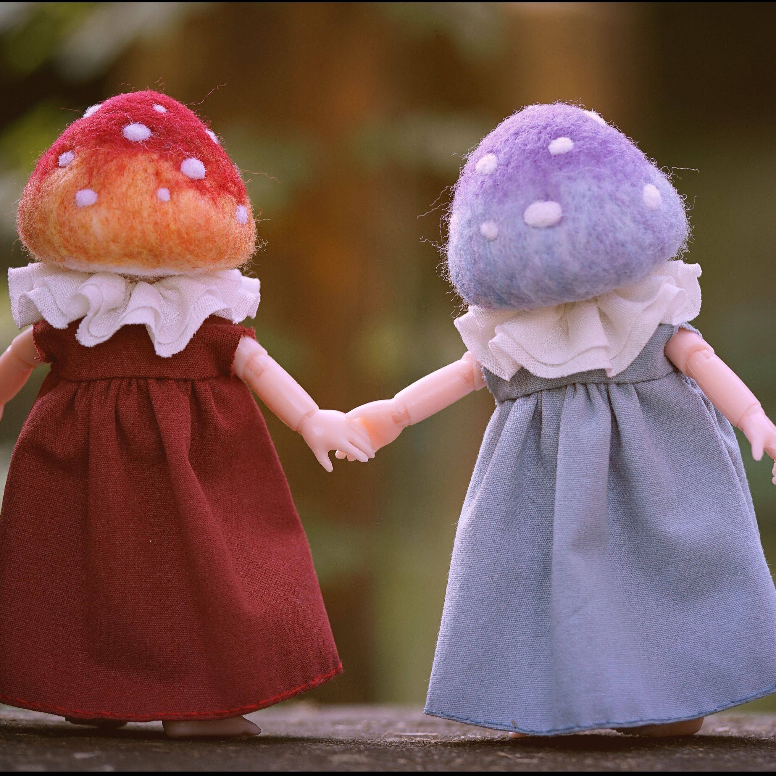 羊毛毡可动关节玩偶娃娃蘑菇小怪兽材料包情侣手工diy礼物含素体