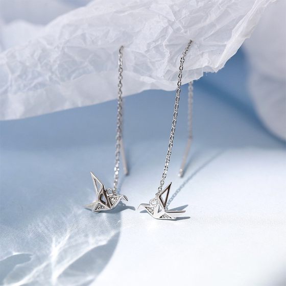 S925 sterling silver thousands of paper crane ears, simple design, temperament versatile ear ring Korean female 2020 new tide students S925 sterling silver thousands of paper crane ears, simple design, temperament versatile ear ring Korean female 2020 new tide students
