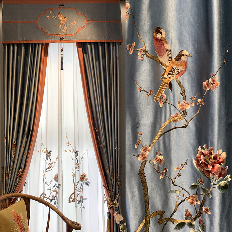 窗帘遮光书房绣花现代国风中国古典新中式客厅定制窗帘