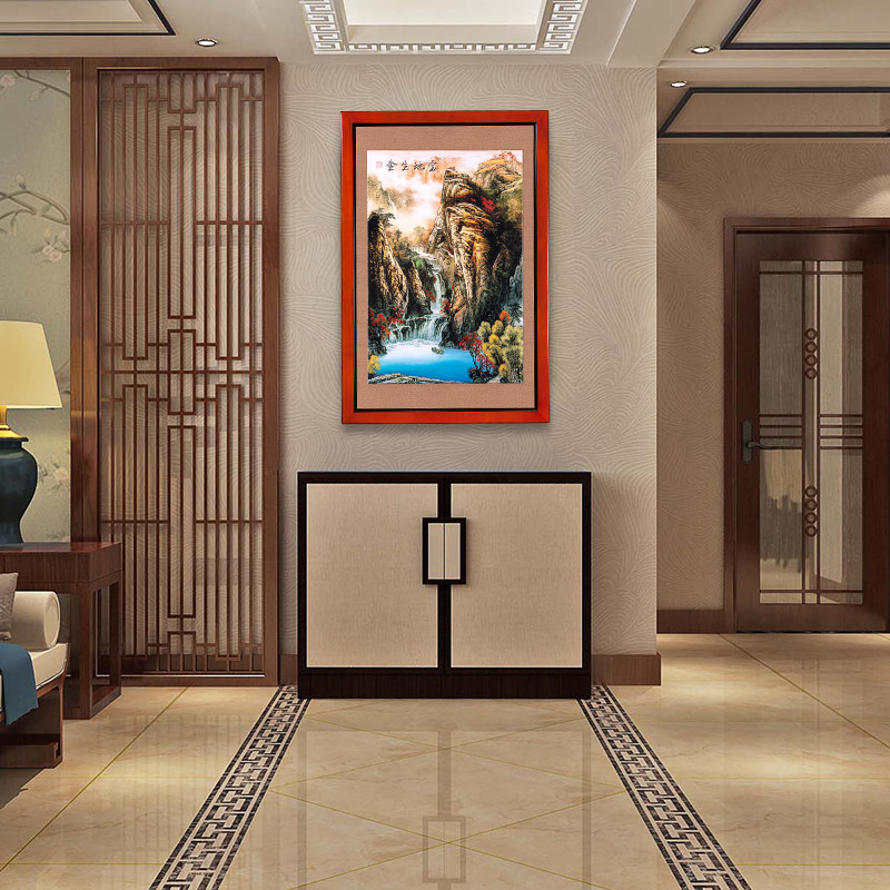 馨源木艺装饰画中式实木雕刻版画山水画宝地生金玄关客厅宝地生金