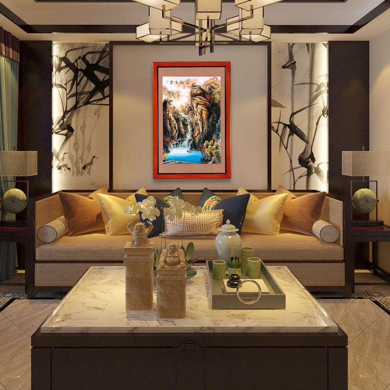 馨源木艺装饰画中式实木雕刻版画山水画宝地生金玄关客厅宝地生金