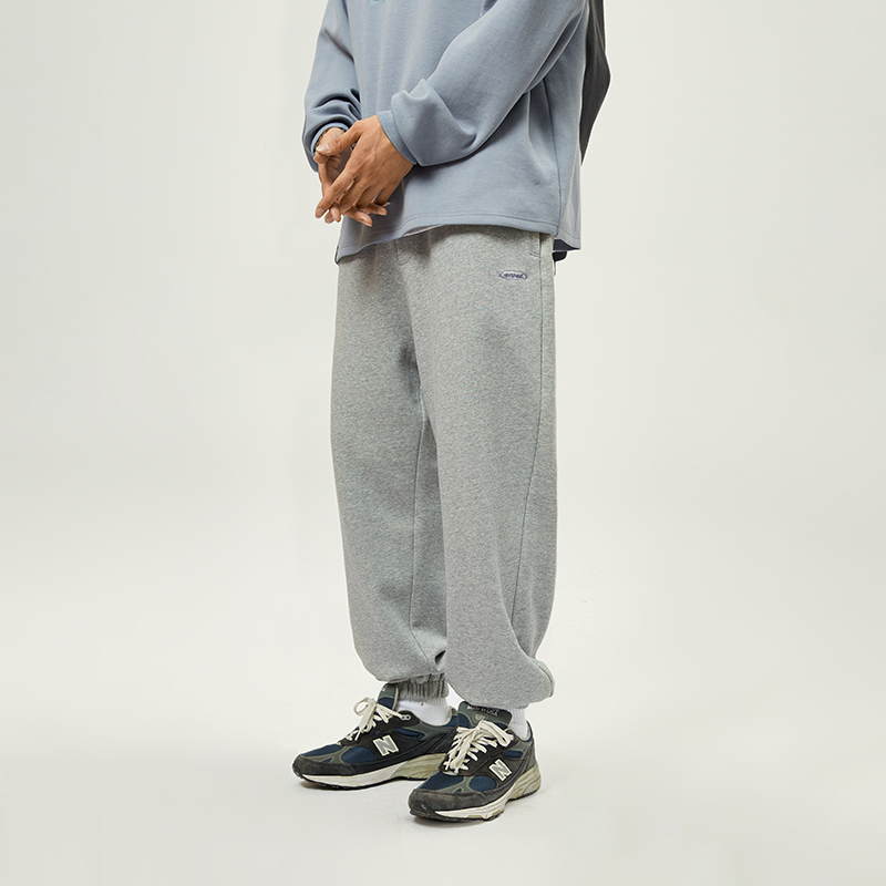 NOTHOMME 双腰头设计 日系潮牌灰色裤子男休闲长裤宽松束脚卫裤男