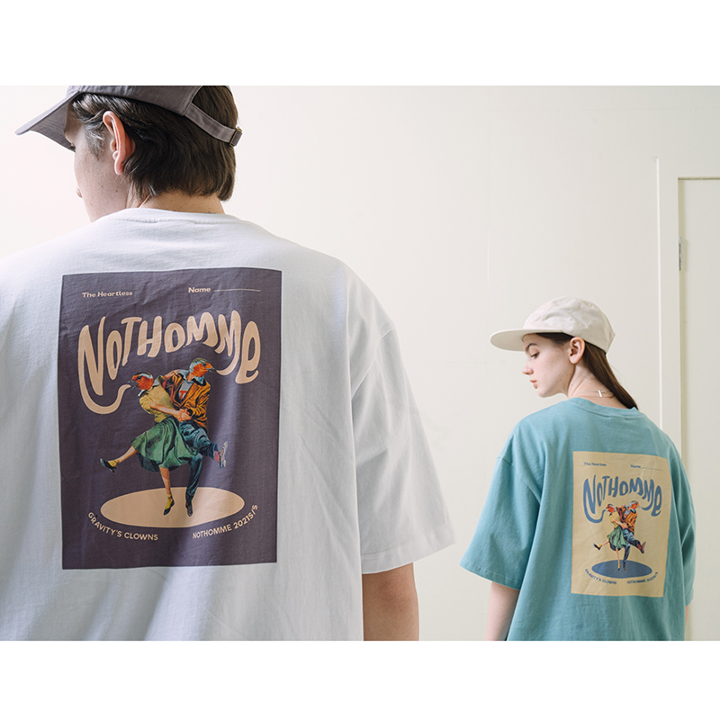 NOTHOMME 复古趣味印花 日系潮牌夏季情侣上衣半袖宽松短袖T恤男