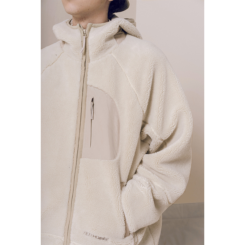 NOTHOMME日系潮牌秋冬摇粒绒羊羔绒加厚夹克毛绒连帽棉衣棉服男