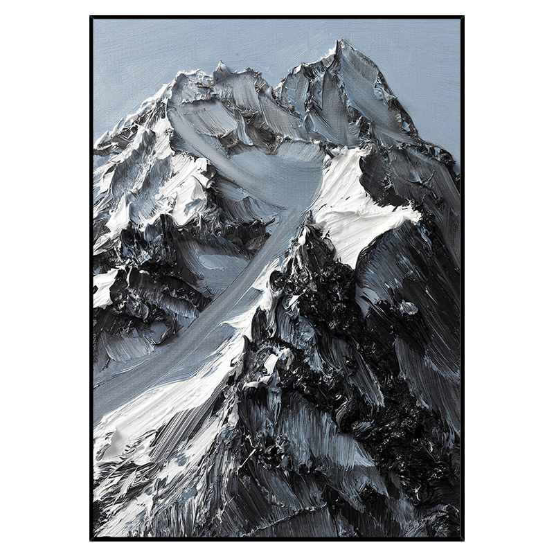 notareart手绘油画雪山之巅雪山之巅黑白玄关背景装饰