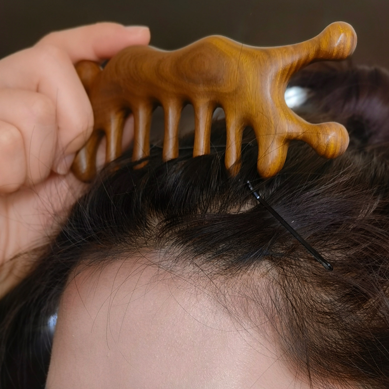 经络按摩檀木梳子男女面部鼻梁疏通头疗宽大梳子