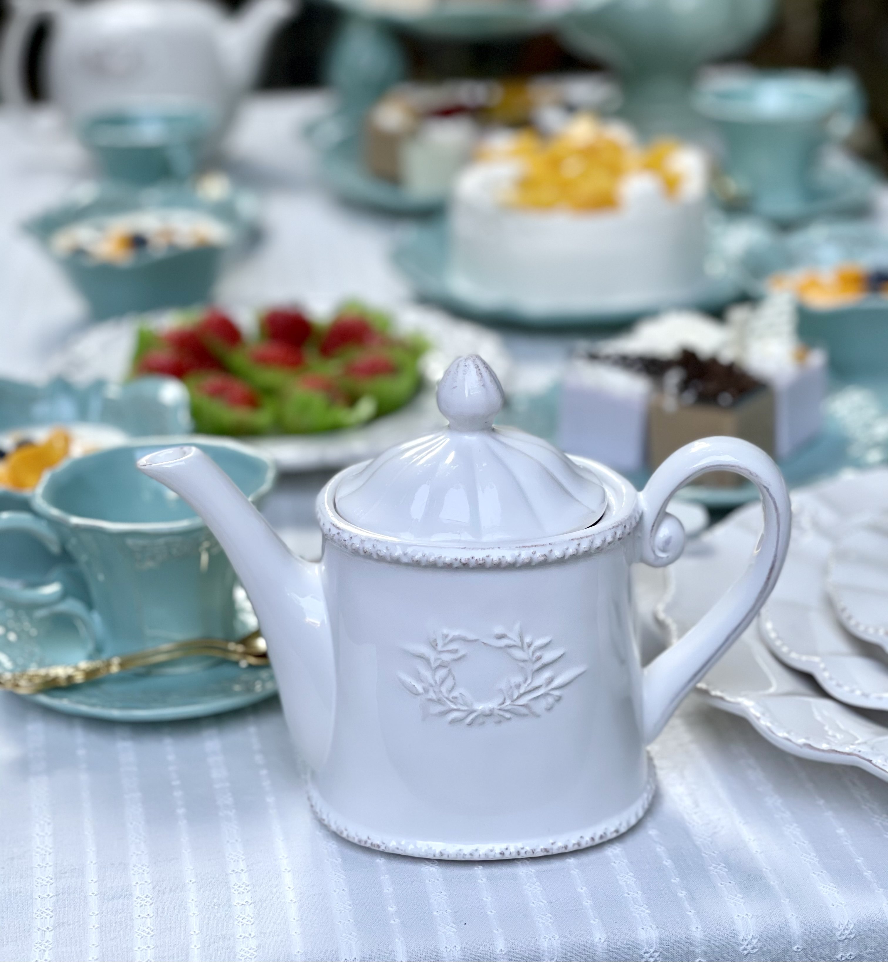 蓝色浮雕茶具出口日本原单法式做旧下午茶咖啡杯双层茶杯