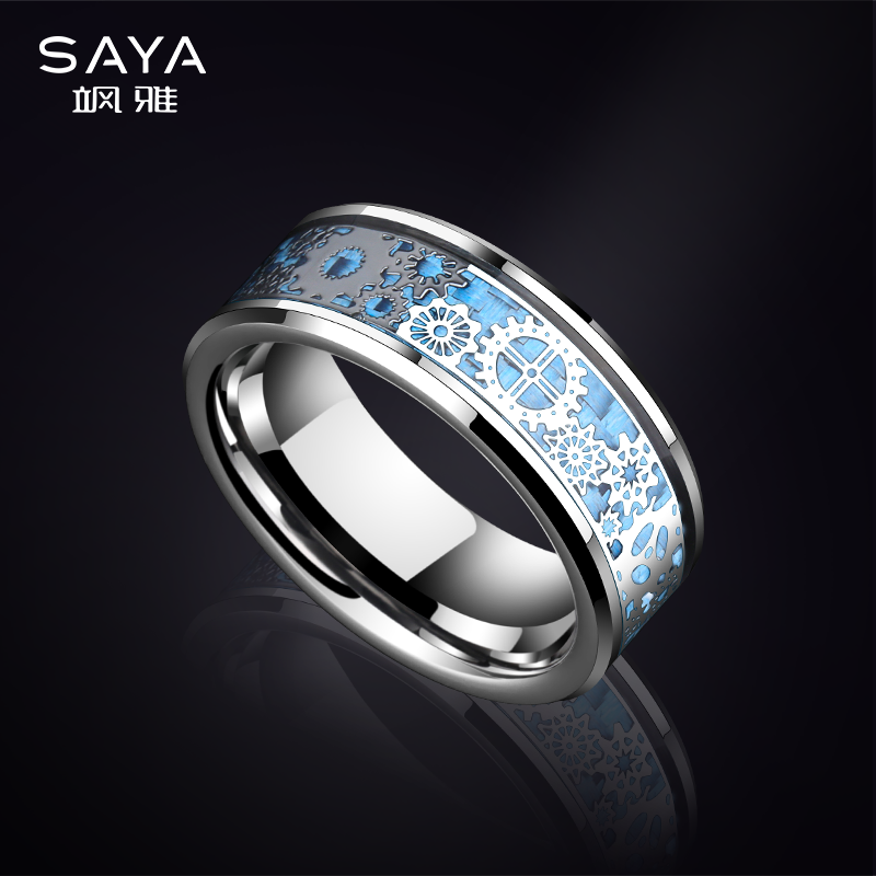 saya戒指男潮韩版个性时尚单身食指尾戒女朋克钨金齿轮宽版男指环