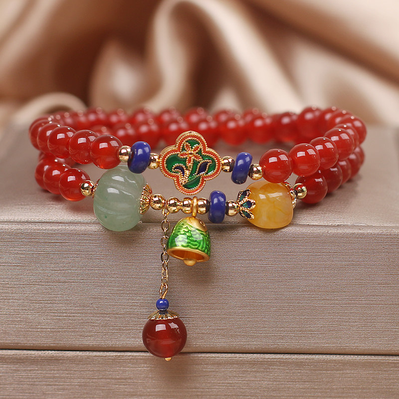 手串流苏南瓜转运招财玛瑙戴招财圈叠女双手链手链