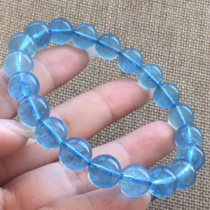 天然巴西海蓝宝手链男女女款润蓝单圈冰种蓝水晶手链