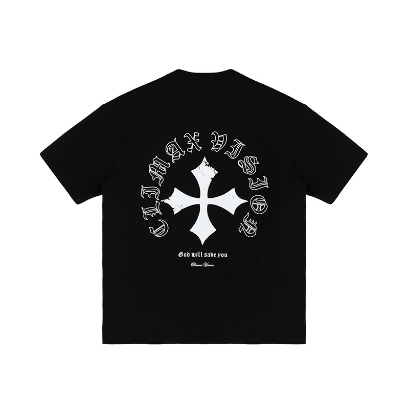 climaxvision做旧破损十字架印花logo休闲短袖男女t恤