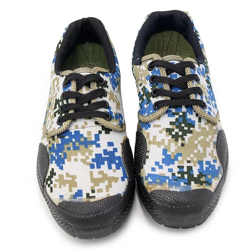 新款城市数码海洋迷彩作蓝色男胶鞋解放鞋海军蓝夏男女军训鞋 - 虫二