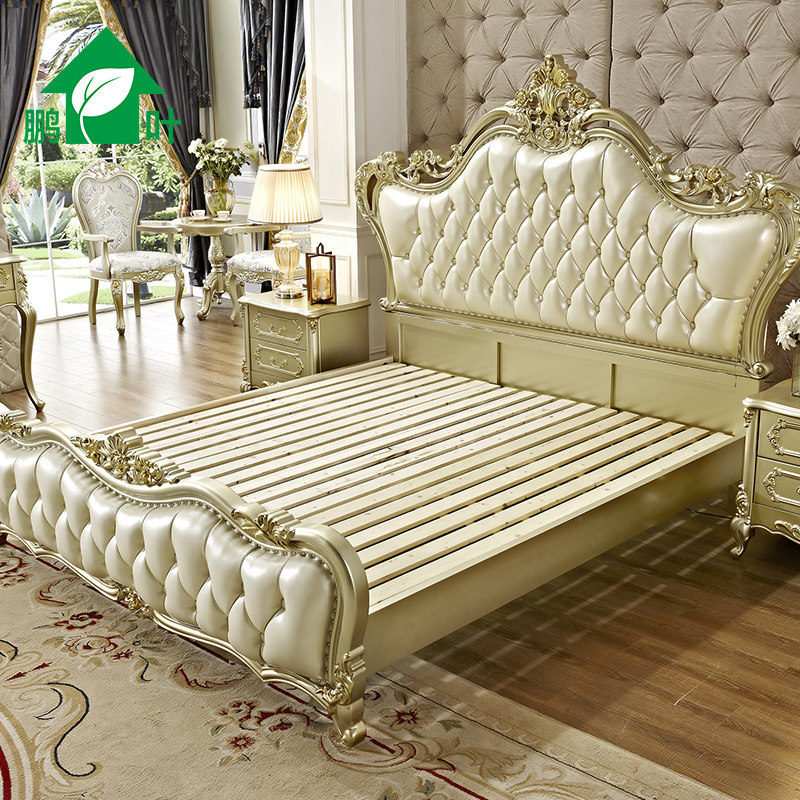 鹏叶欧式床香槟金实木奢华床真皮法式18米别墅大床公主床婚床