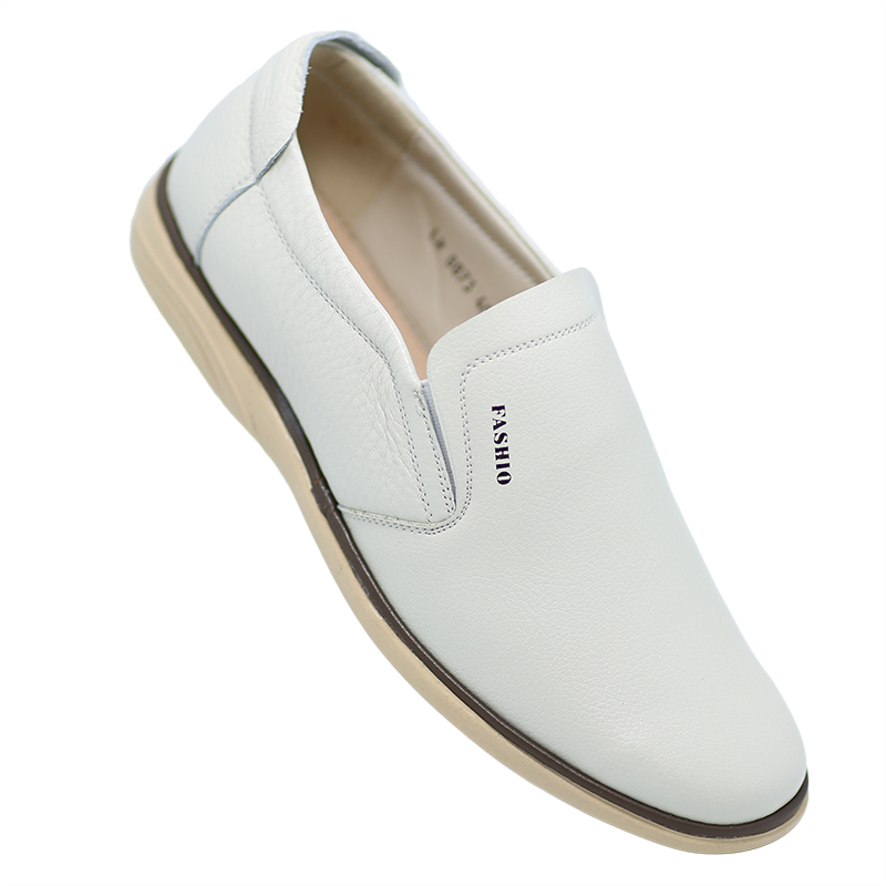 夏季男士米白色皮鞋男真皮白鞋浅色米色商务休闲男鞋软底爸爸鞋子
