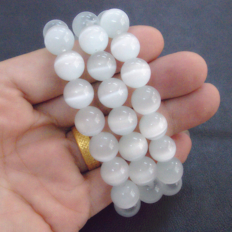 月光石手链然白猫眼石12mm白月光温润如玉水晶手串手饰