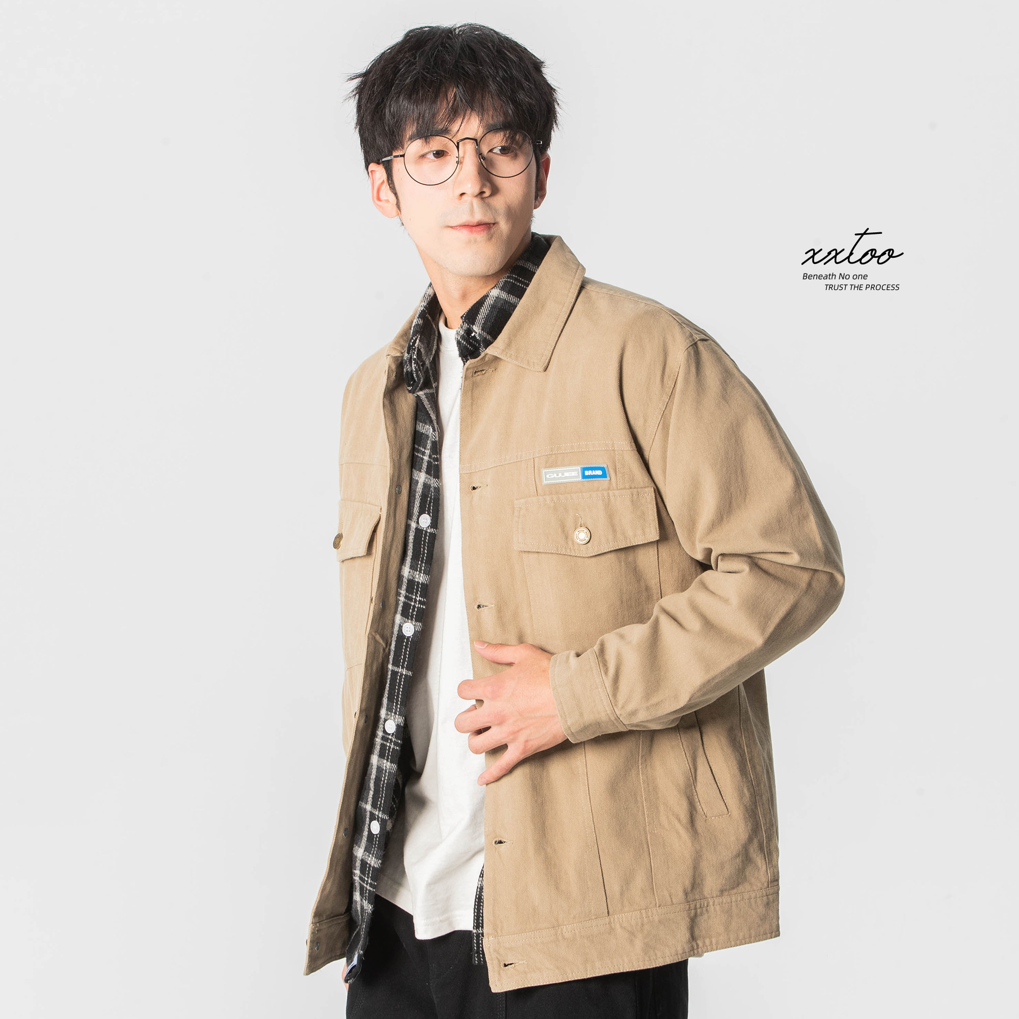 xxtoo工装外套男复古2022年春秋季新款百搭纱卡潮流休闲春装夹克