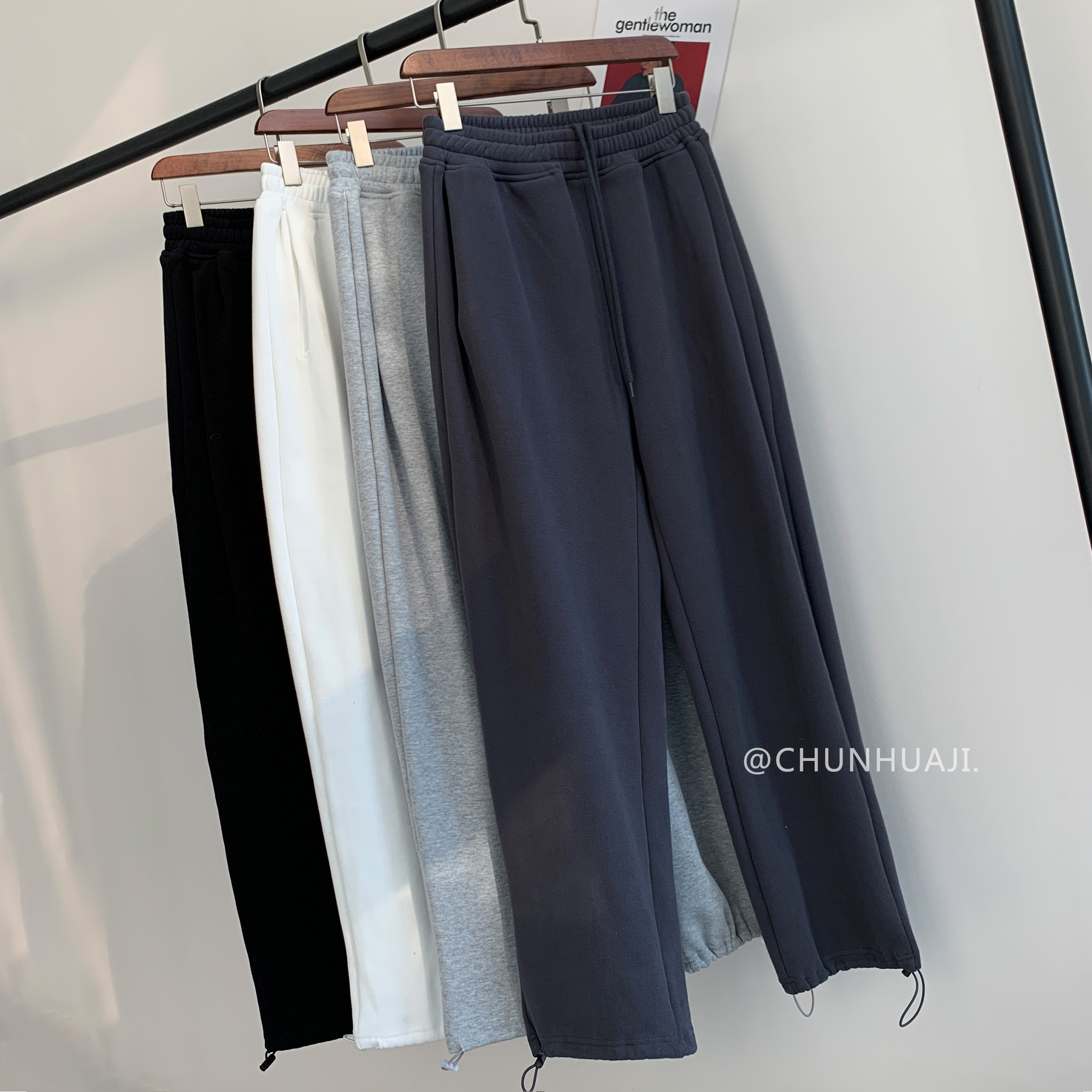 欧美高街宽松休闲运动裤女秋冬加绒抽绳束脚裤高腰显瘦直筒卫裤潮