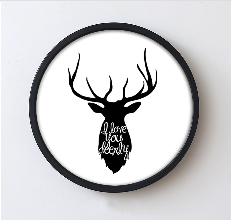 麋鹿创意北欧简约黑白画客厅装饰画玄关圆形餐厅壁挂画墙画有框画