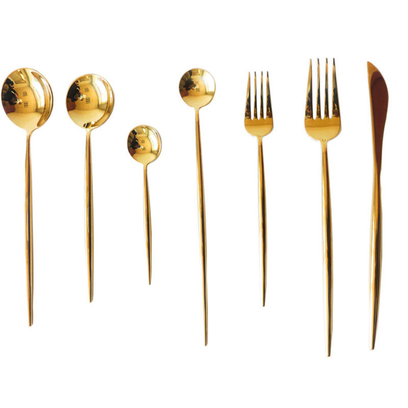 葡萄牙刀叉leon尖柄圆欧式金色家用不锈钢筷勺西餐西餐餐具套装