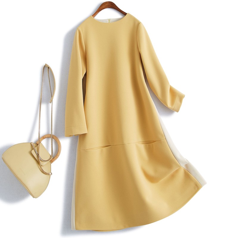 百依秀子直筒裙2022秋季新款气质宽松纯色中长款连衣裙子MT3228