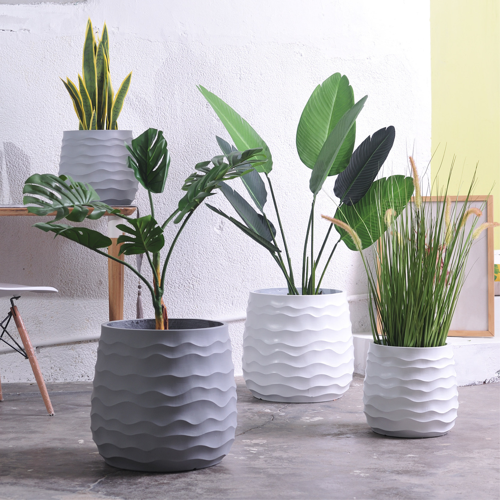 北欧风格落地镁泥花盆黑白现代阳台简约客厅花盆