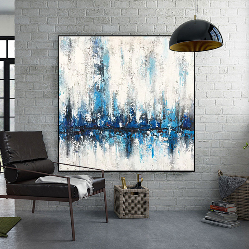 手绘油画现代简约客厅装饰画别墅抽象大幅方形挂画油画
