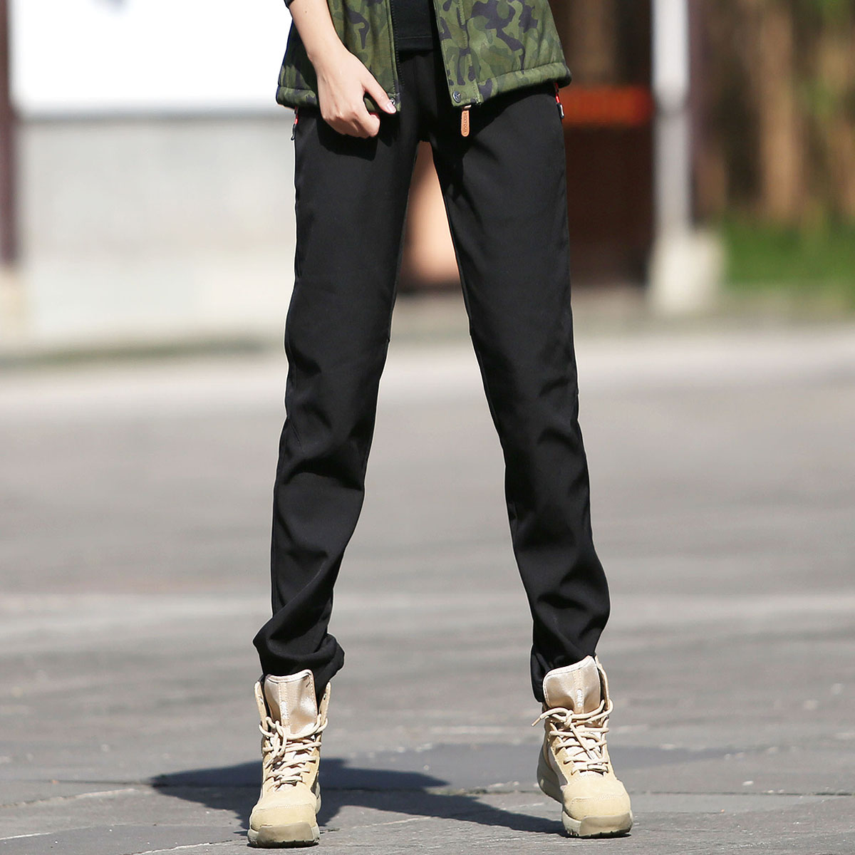 雪丘岛户外新款纯色软壳裤保暖抓绒裤防风防泼水修身显瘦软壳裤女