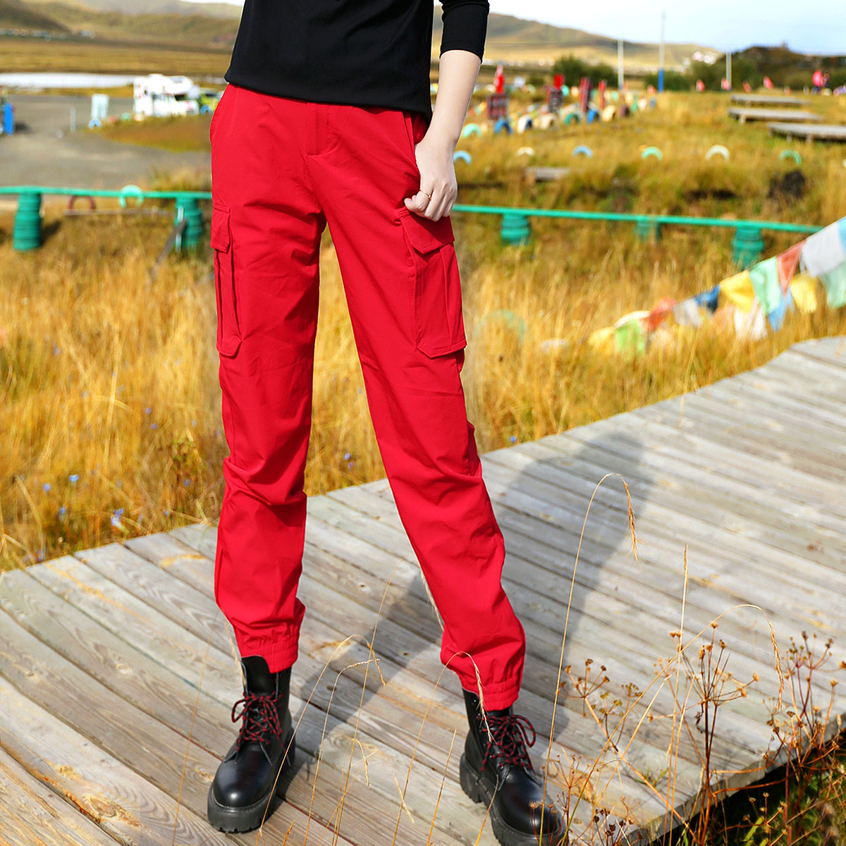 雪丘岛户外新款速干裤快干裤纯色登山徒步休闲裤工装速干长裤女