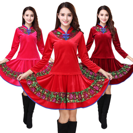 2019新款广场舞服装套装金丝绒秋冬长袖中老年演出服广场舞套装