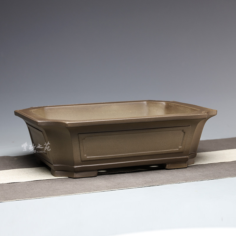 长方花盆紫砂盆景大号切角线奎透气古典梅桩花盆