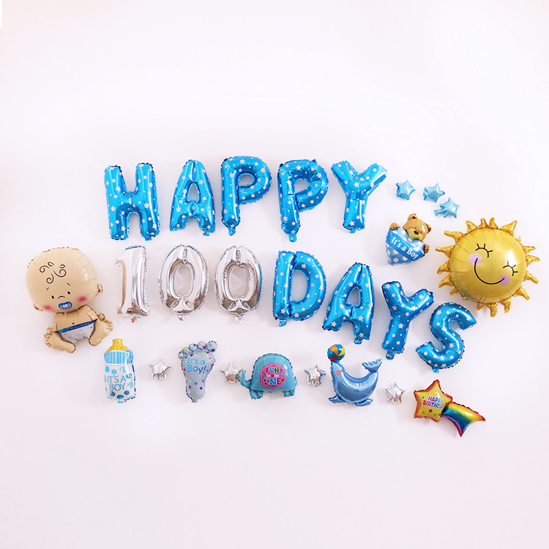 宝宝满月百天百日宴布置生日装扮100天气球背景墙装饰套餐