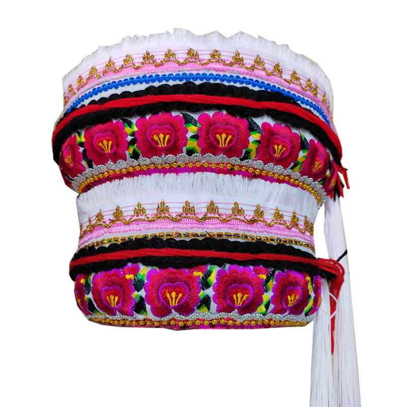 白族云南大理绣花女帽6朵8朵花白帽子儿童帽子