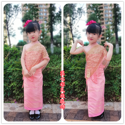珠珠披肩套装泰国傣族抹胸女童装小傣装粉色送鸡蛋花儿童演出服