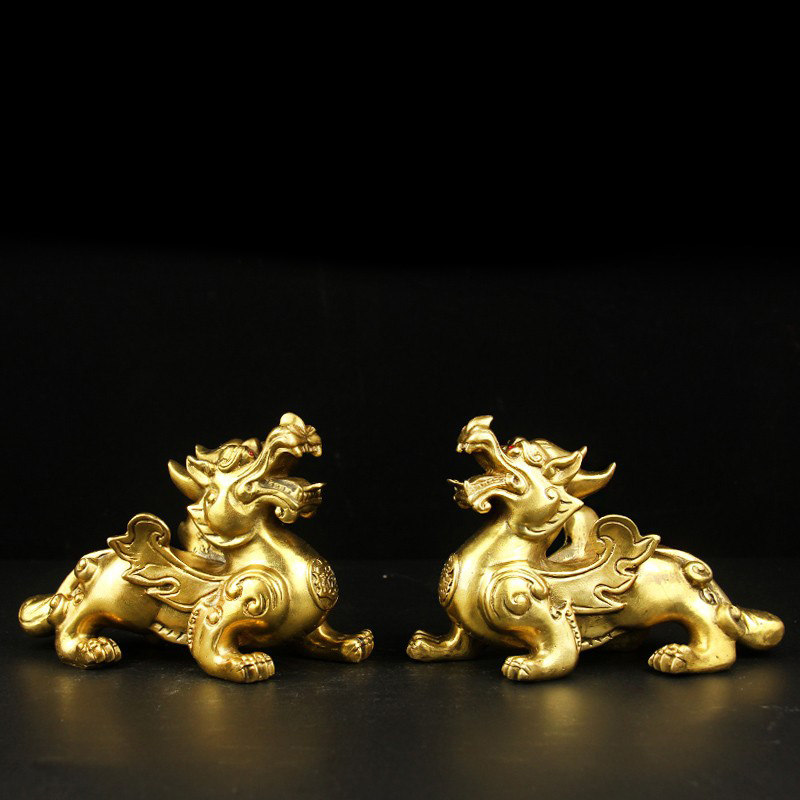 纯铜貔貅摆件一对独角独角兽兽皮丘公母公司店铺摆件